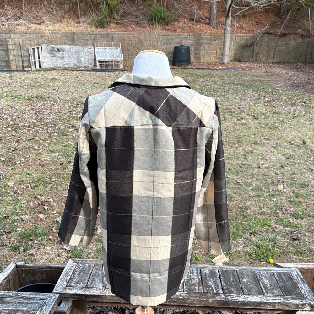 Tuckernuck Mairead Check Plaid Beige and Black 3/4 Sleeve Top - Picture 5 of 10